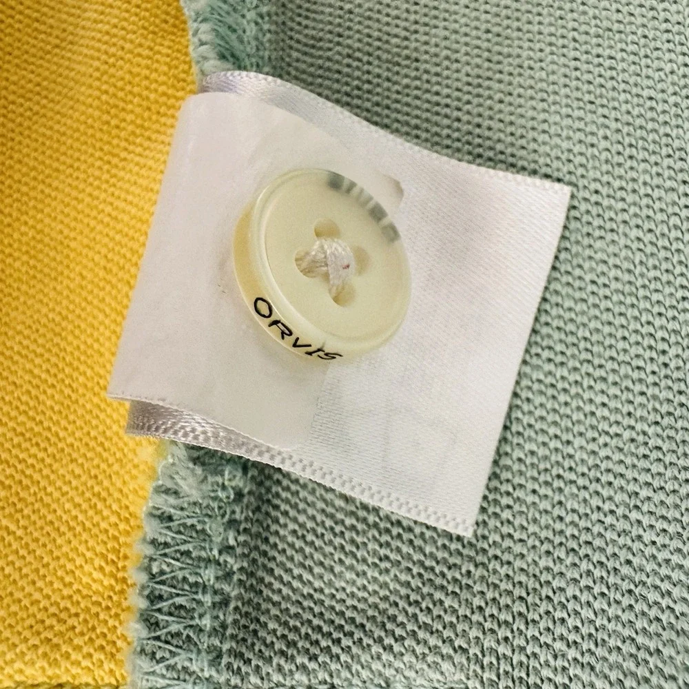 Orvis Color Block Men Medium Classic Polo Shirt‎ Short Sleeve Logo  Green Yellow